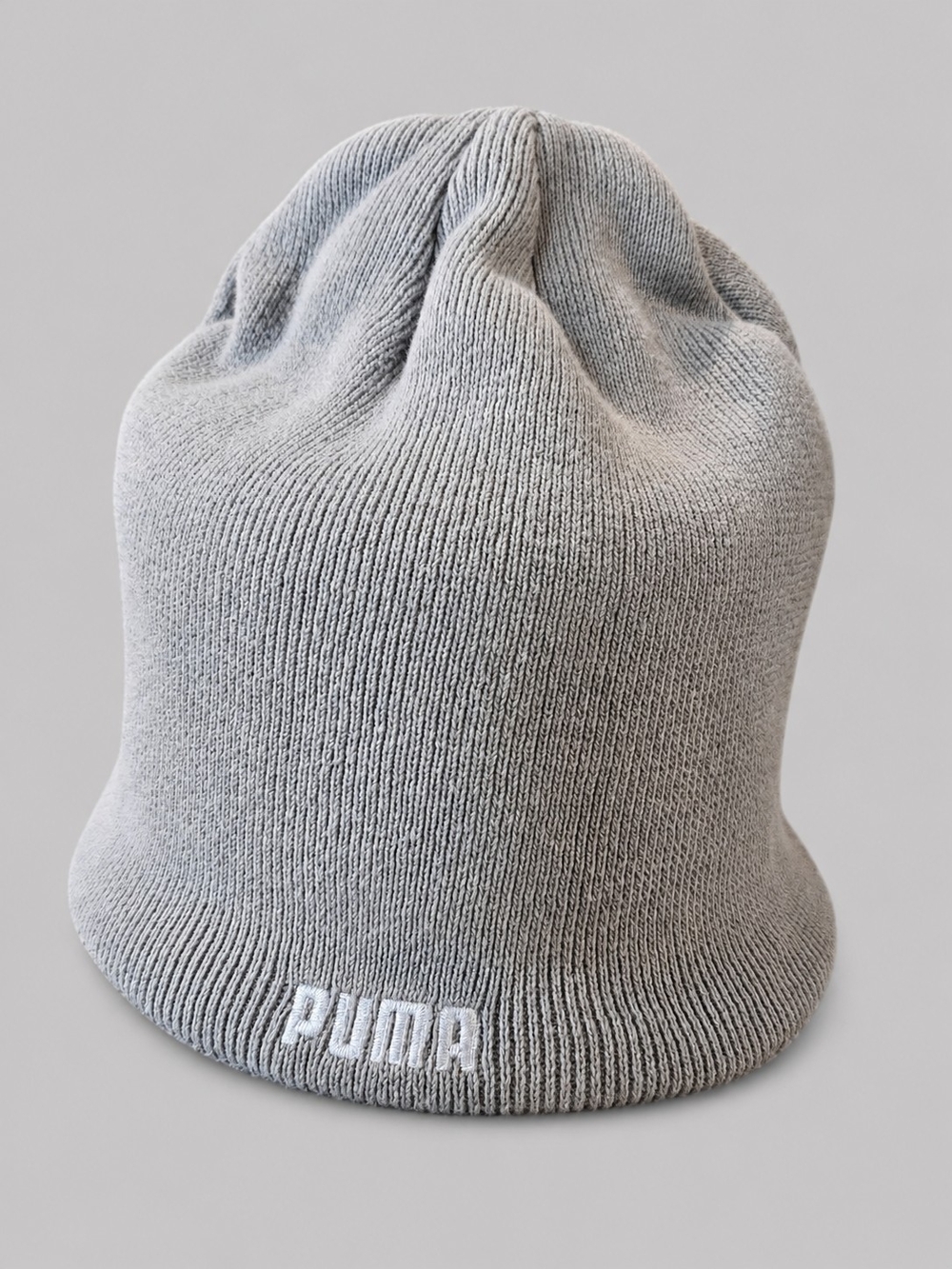 Puma Gray Knit Beanie with Red Logo Tag